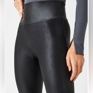 SPANX Black Faux Leather Leggings, Size XL